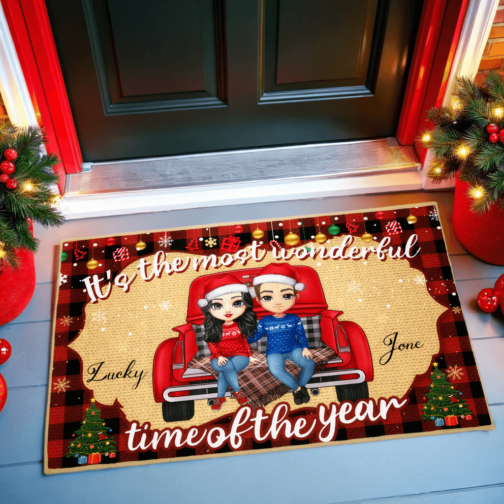 It's The Most Wonderful Time Of The Year - Christmas Personalized Decorative Mat, Doormat - Christmas Gifts For Lovers, Couples, Husband Wife, Anniversary