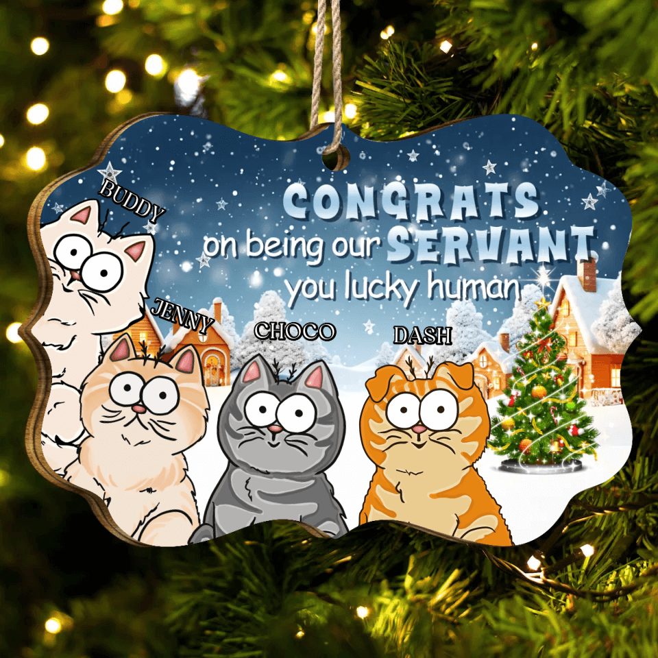 Congratulations On Becoming Our Servant - Cat Personalized MDF, Aluminum Christmas Decorations - Christmas Gifts for Pet Lovers, Cat Lovers