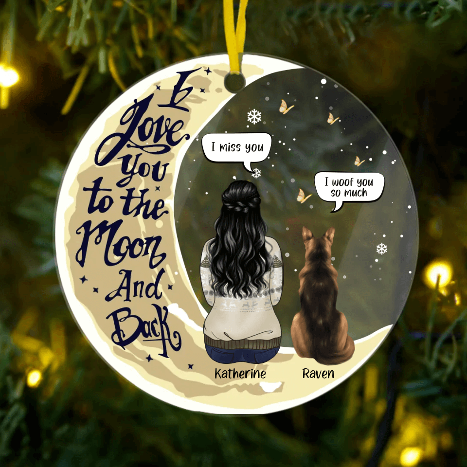 Memorial Christmas I Love You To The Moon And Back - Personalized Acrylic Ornament Round Shaped - Christmas Gift For Pet Lovers, Dog Lovers, Dog Owners