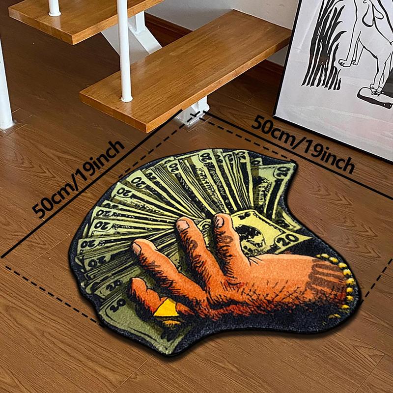 Money & Hand Pattern Soft Decorative Non Slip Bedside Shaggy Floormat