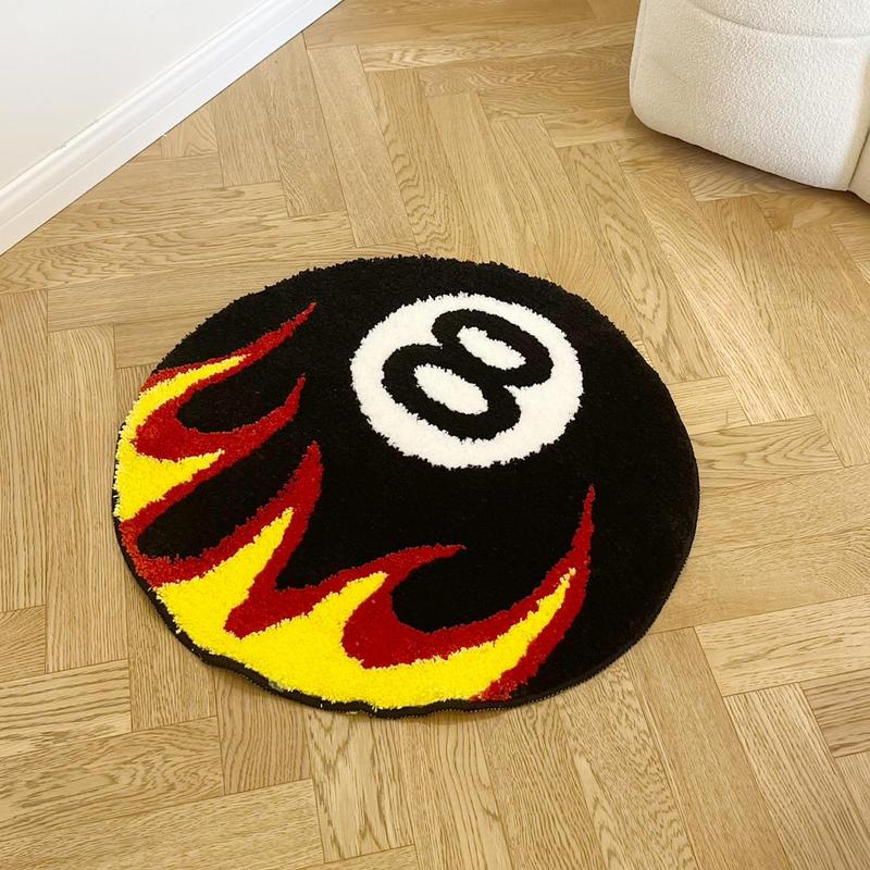 Fire Billiards No.8 Pattern Round Area Creative Non-slip Washable Floormat