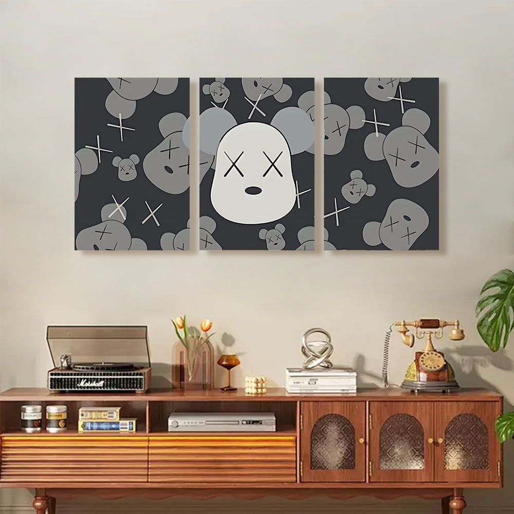 Funny Bear,Triple Frameless Canvas Painting.