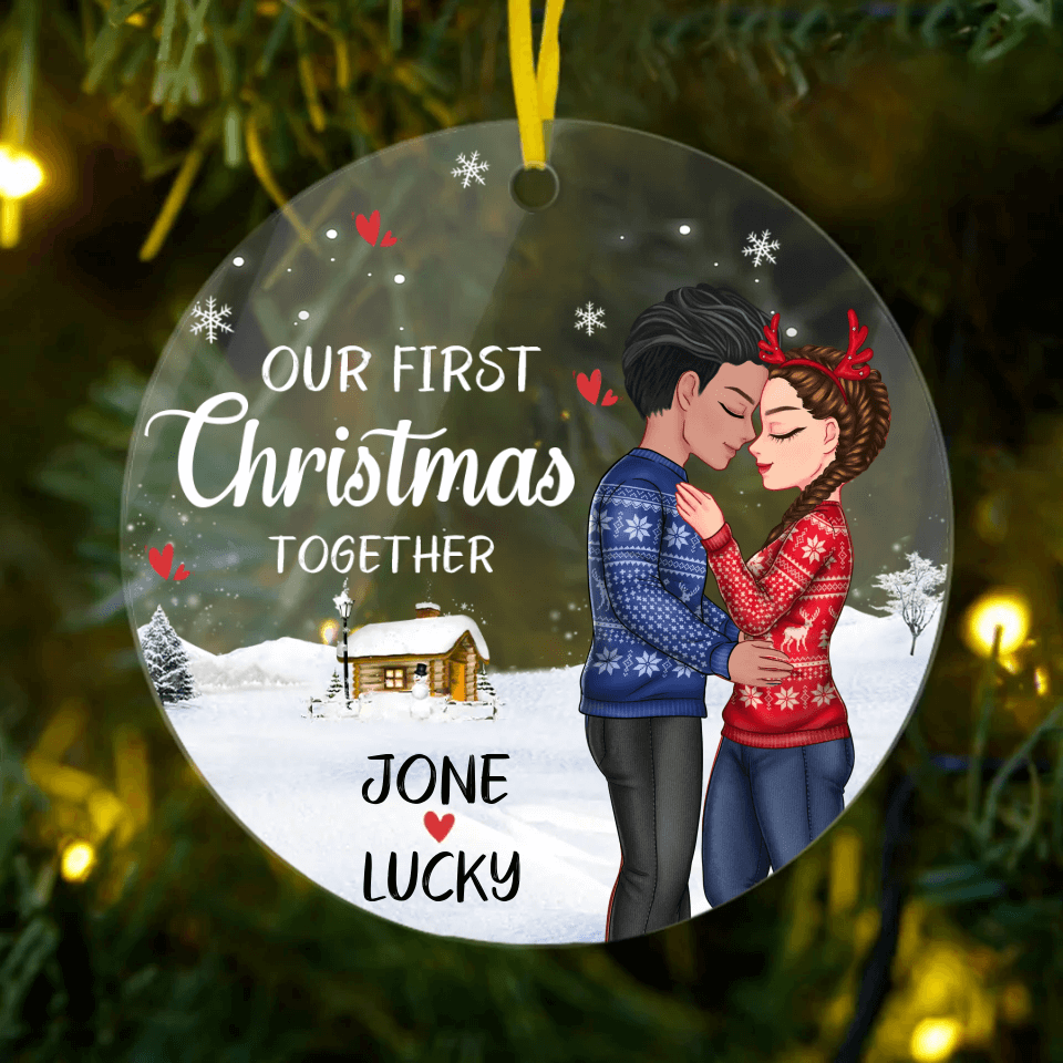 Couples First Christmas Together - Couple Personalized Custom Acrylic Round Ornament - Christmas Gift For Husband Wife, Anniversary