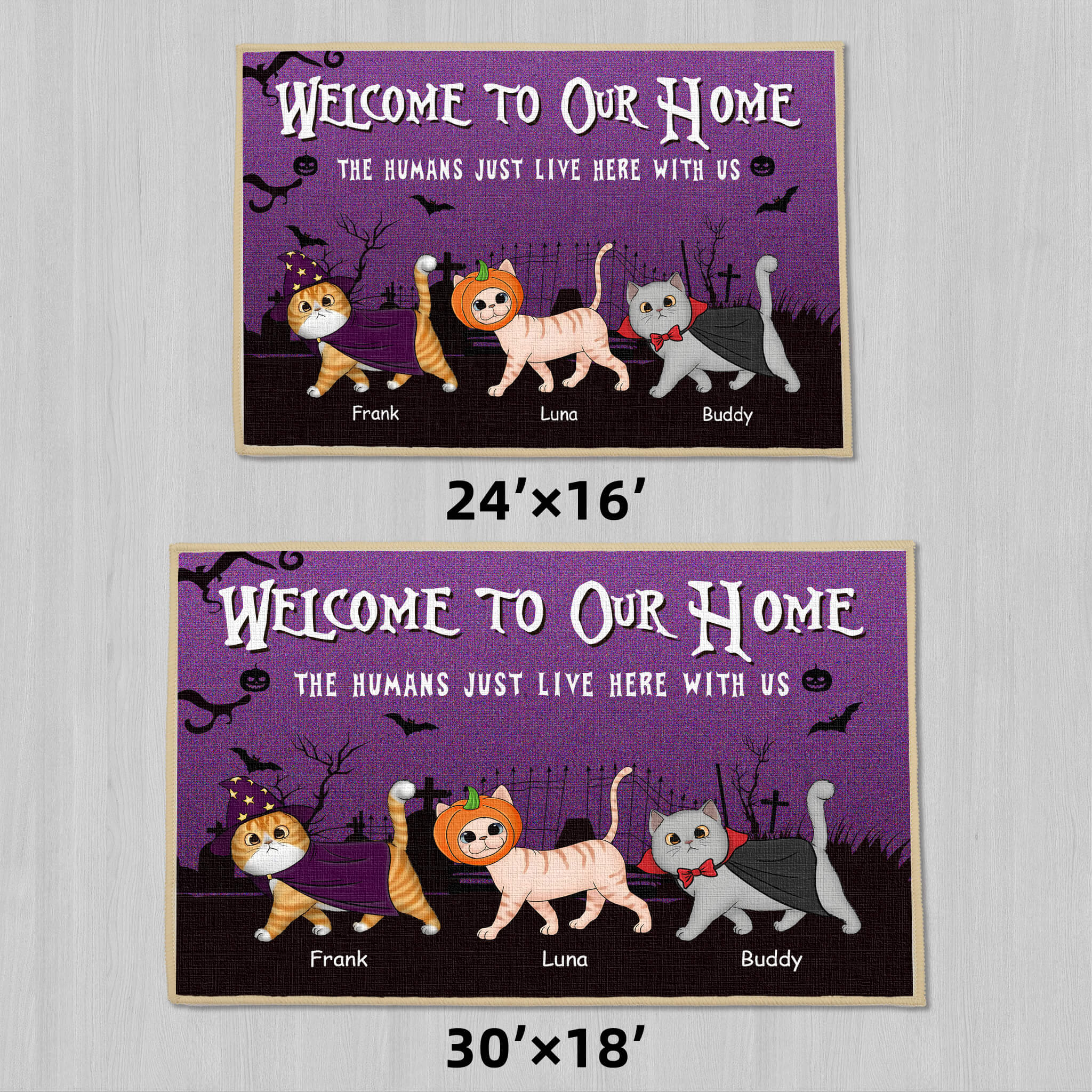 Welcome To Our Home The Humans Just Live Here - Cat Personalized Decorative Mat, Doormat -  Idea Halloween Gift For Pet Lovers, Pet Owners