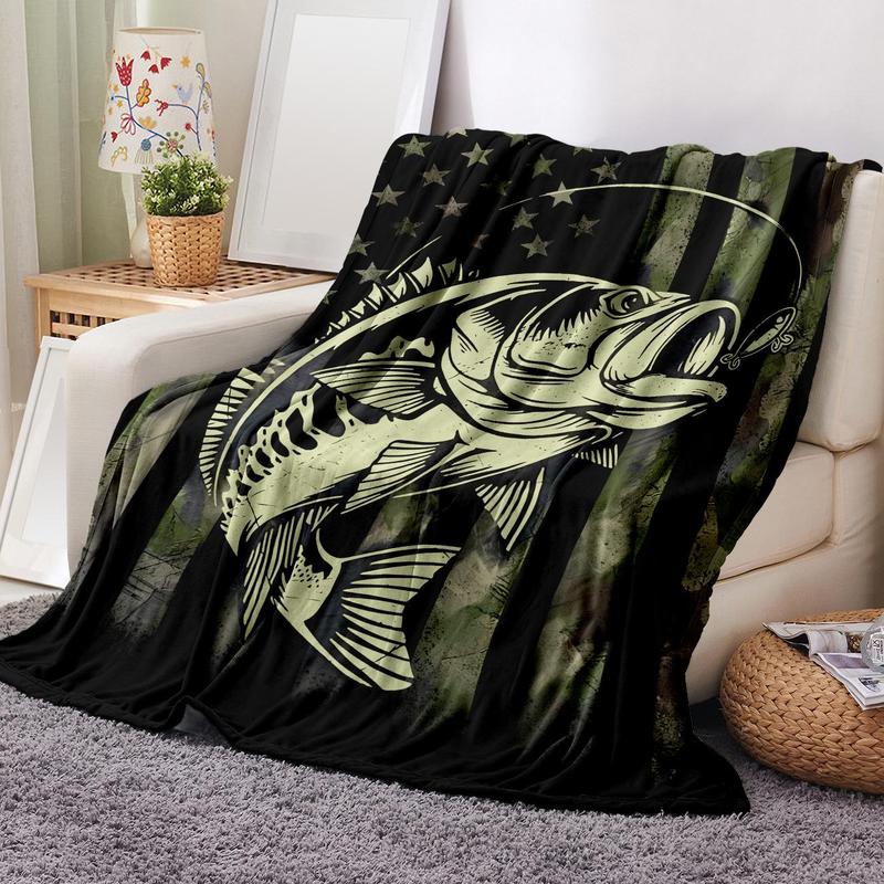 Fish & American Flag Soft Warm Cozy Throw Napping Blankets