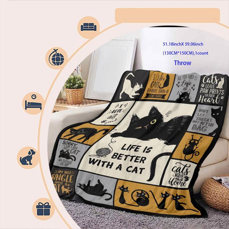 Cat Pattern Napping Blanket Soft Comfortable Throw