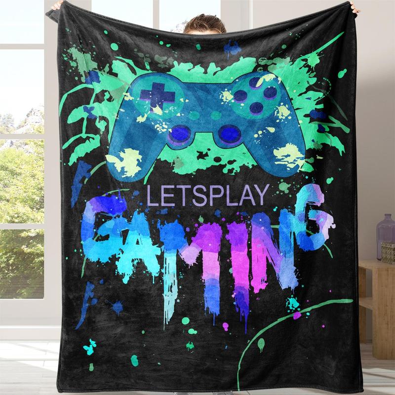 Game Controller & Letter Prints Pattern Soft Comfortable Throw Warm Napping Blanket