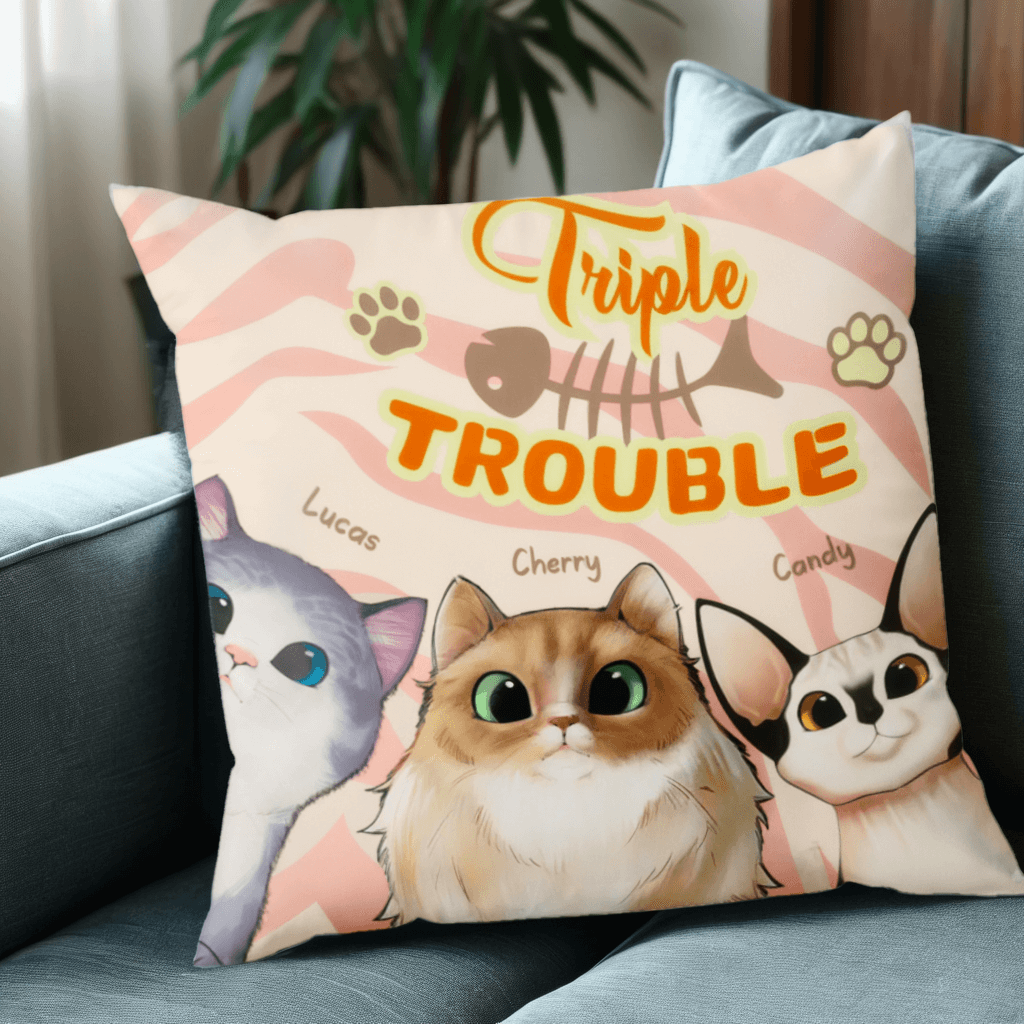 Trouble With My Cats - Funny Personalized Cat Pillow - Home Decor, Birthday, Housewarming Gift For Pet Lovers, Cat Lovers