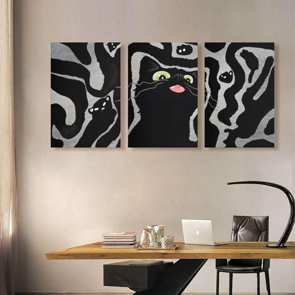 Cute Kitten Creative,Triple Frameless Canvas Painting.