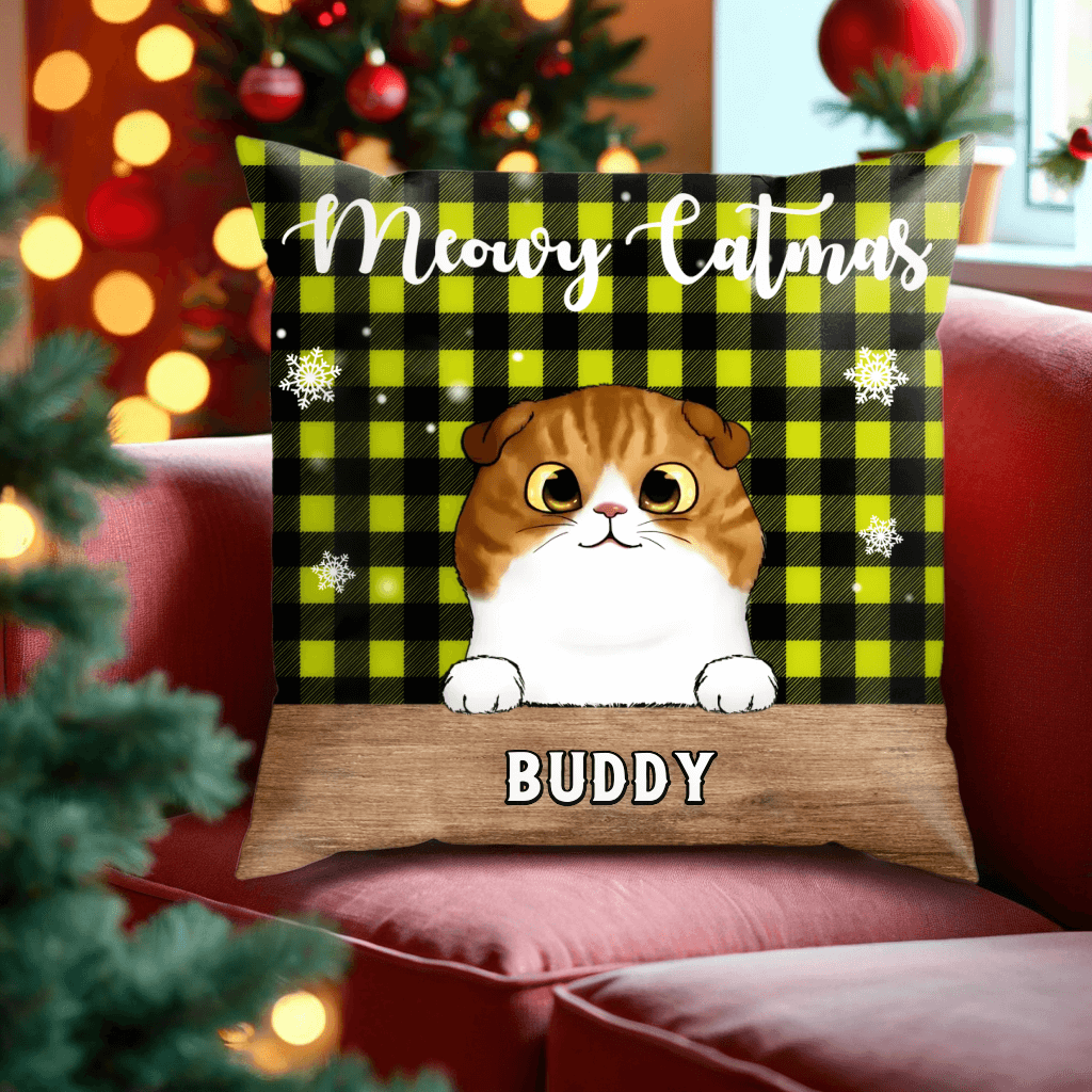 Meowy Catmas & Merry Woofmas - Cat Personalized Custom Pillow - Gift For Pet Owners, Cat Owners, Cat Lovers