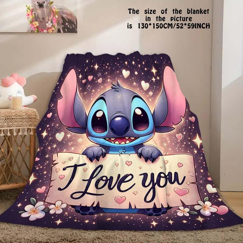 Cartoon Stitch & Love Pattern Soft Comfortable Throw Flannel Blanket