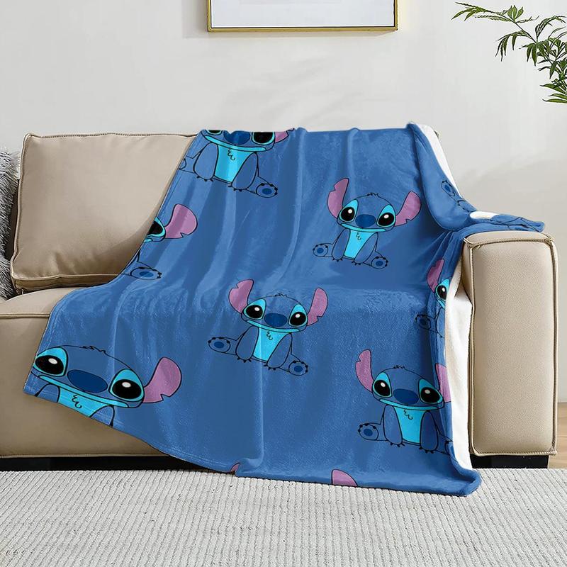 Stitch Themed Pattern Flannel Blanket Cozy Soft Throw