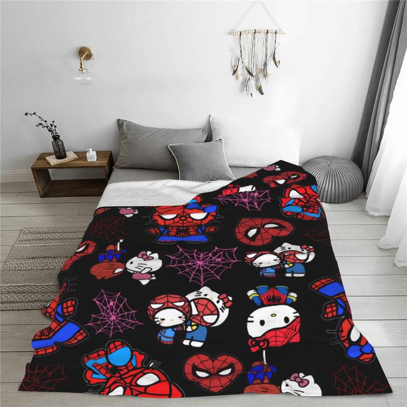 Cute Hello Spider Cat Halloween Flannel Blanket Cozy Soft Throw