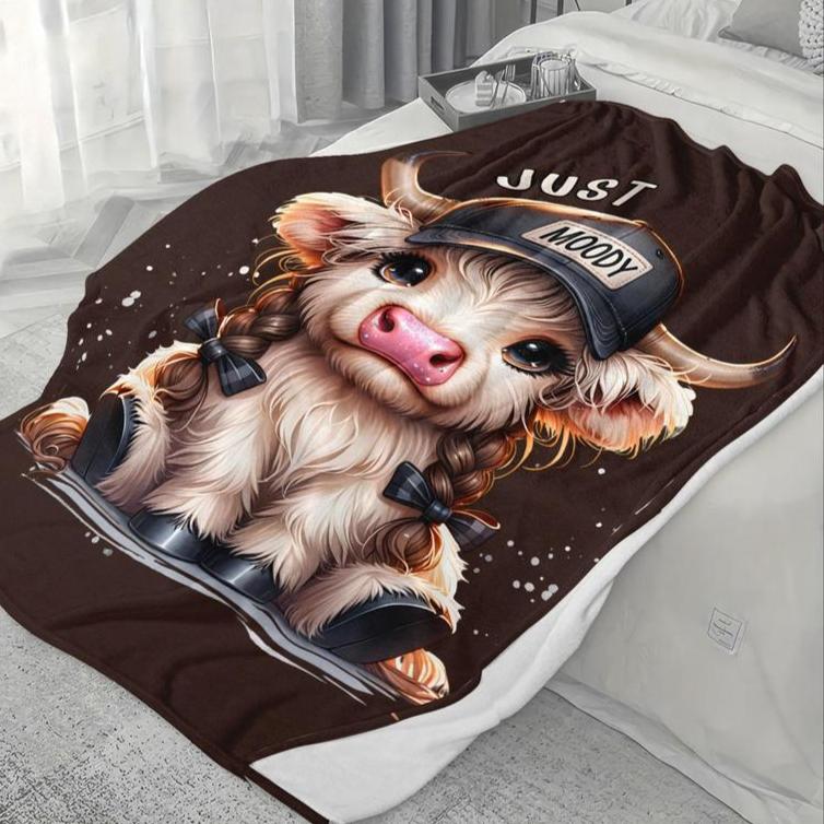 Cartoon Cap Cow Pattern Blanket Super Soft Comfortable