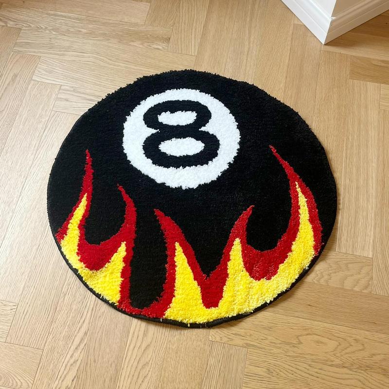 Fire Billiards No.8 Pattern Round Area Creative Non-slip Washable Floormat