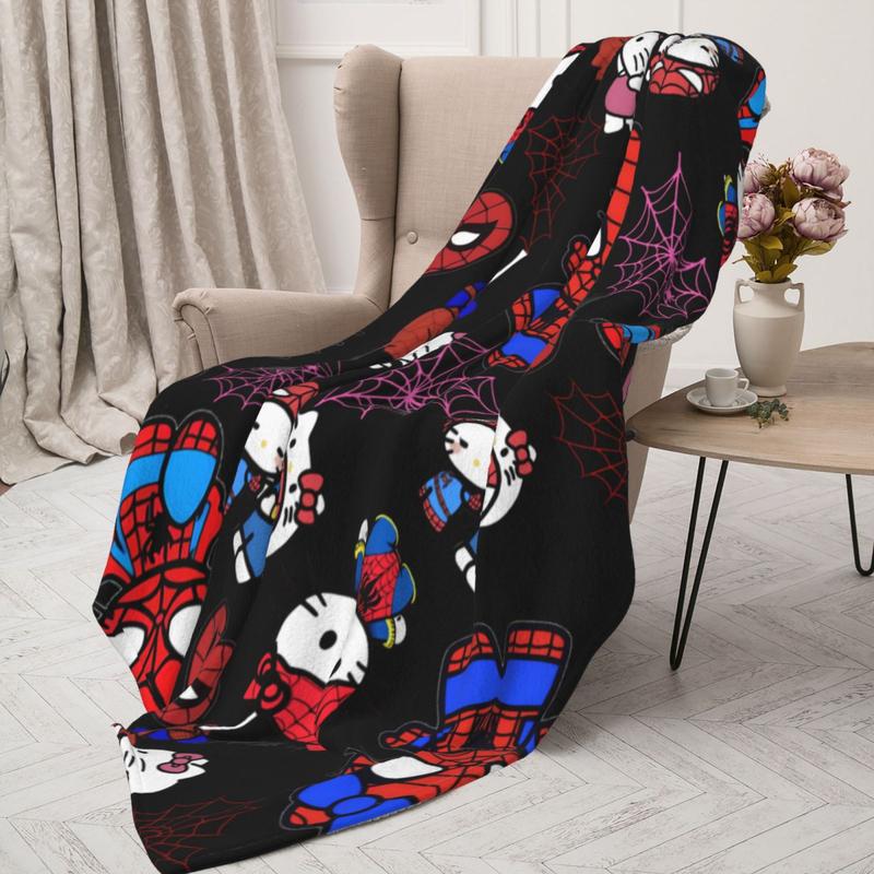 Cute Hello Spider Cat Halloween Flannel Blanket Cozy Soft Throw