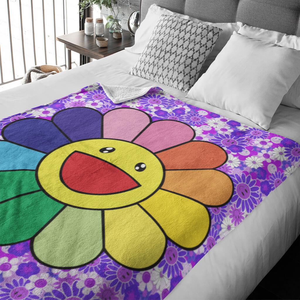 Smiling sunflower pattern creative blanket, soft and comfortable