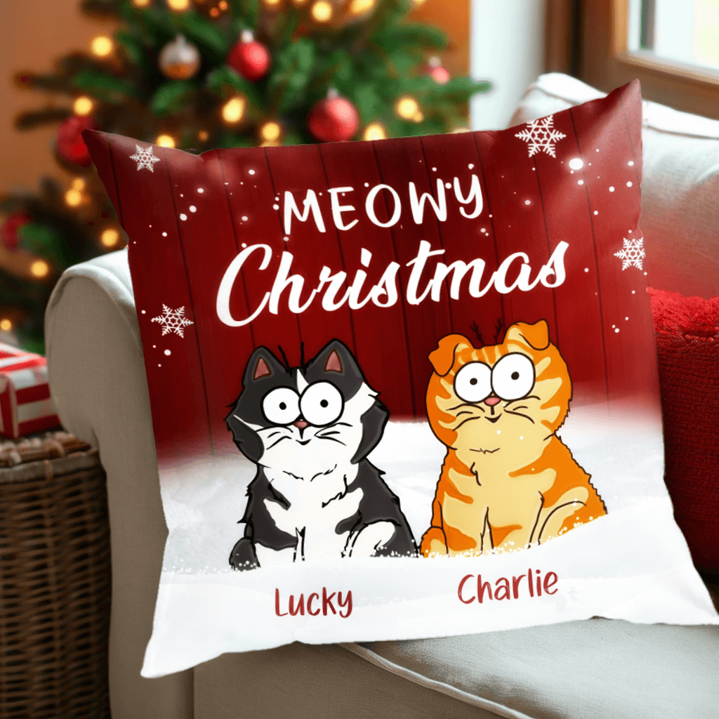 Meowy Christmas - Cat Personalized Custom Pillow - Christmas Gift For Pet Owners, Cat Owners, Cat Lovers