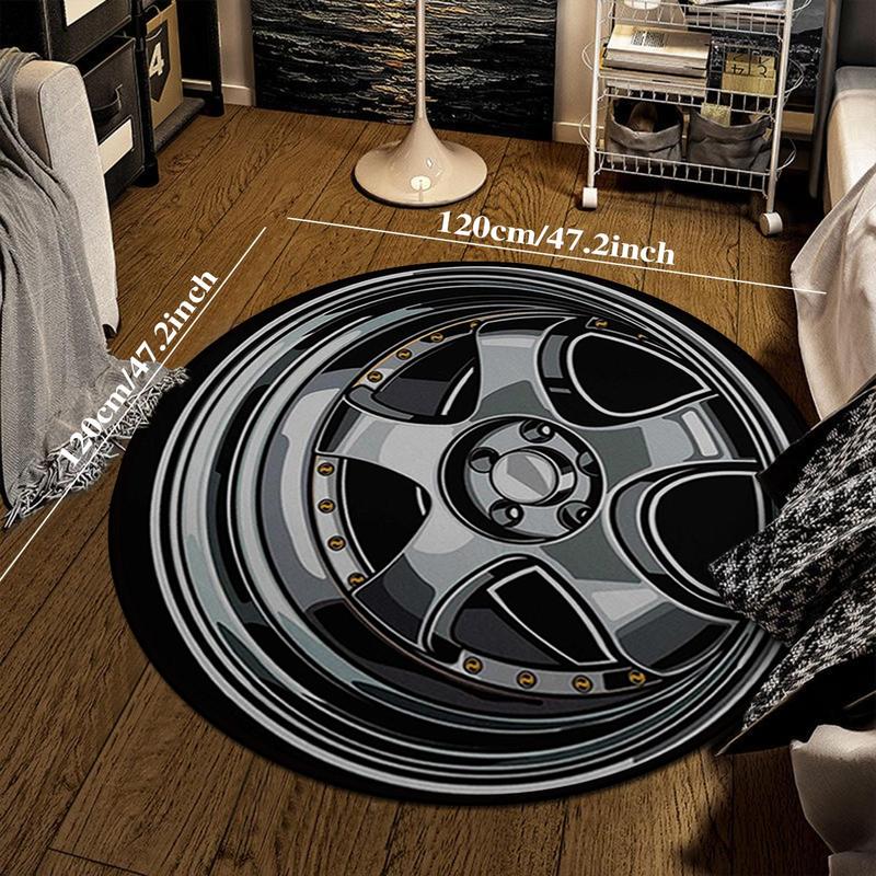 Black Car Tire Pattern Round Creative Non-slip Soft Comfortable Area Floormat