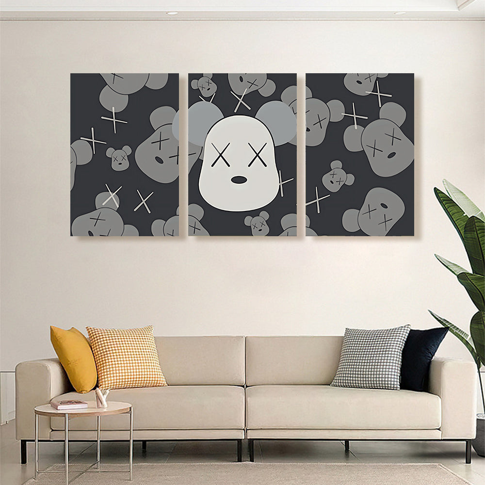 Funny Bear,Triple Frameless Canvas Painting.