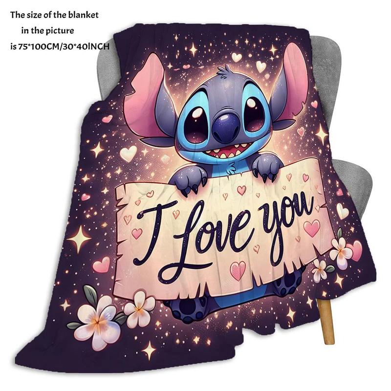 Cartoon Stitch & Love Pattern Soft Comfortable Throw Flannel Blanket