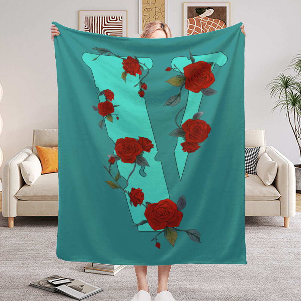 Rose And Letter V Creative Pattern Design, Blanket Soft And Comfortable