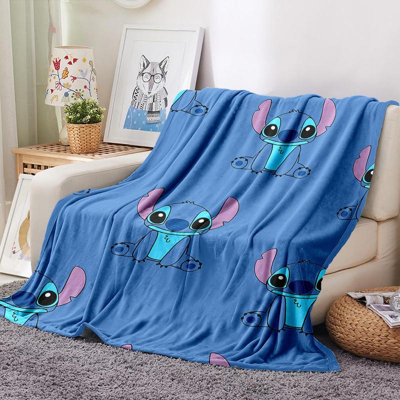 Stitch Themed Pattern Flannel Blanket Cozy Soft Throw