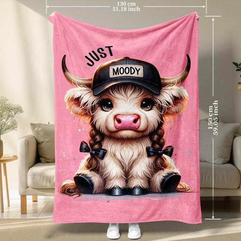 Cartoon Cap Cow Pattern Blanket Super Soft Comfortable