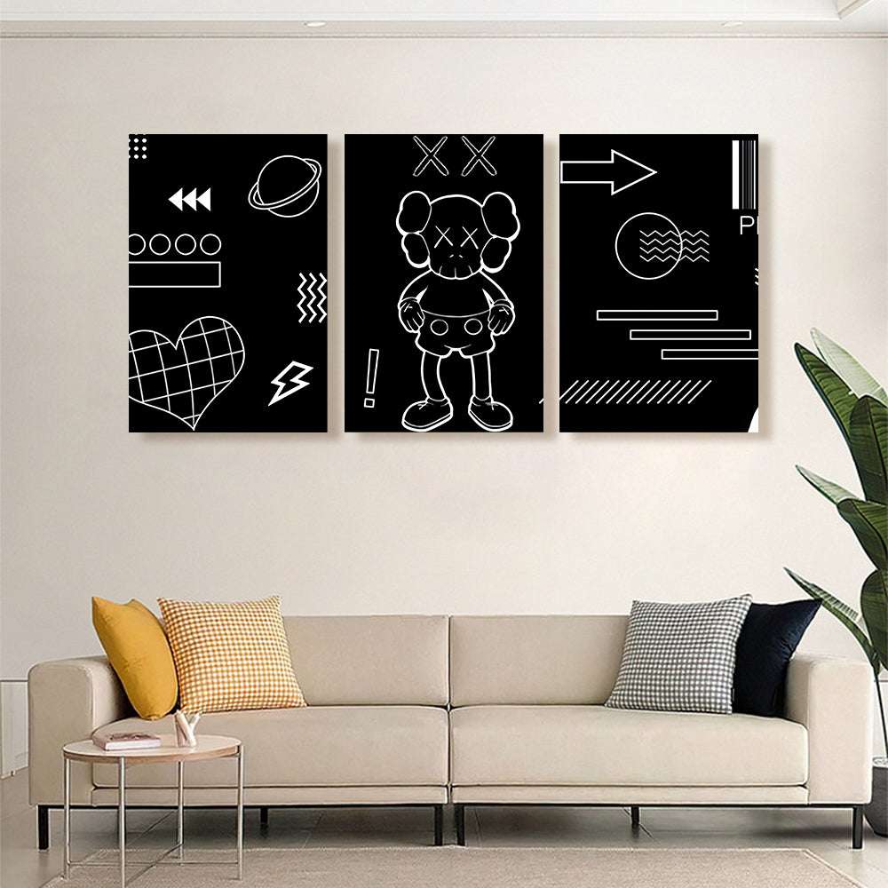 Black And White Line Pattern,Triple Frameless Canvas Painting.