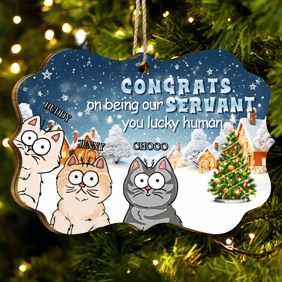 Congratulations On Becoming Our Servant - Cat Personalized MDF, Aluminum Christmas Decorations - Christmas Gifts for Pet Lovers, Cat Lovers