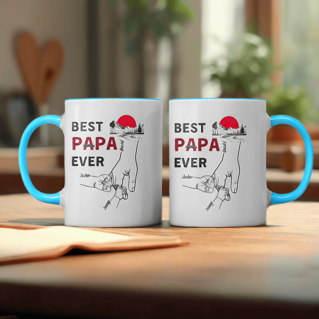 The Best Dad Ever In My Life - Family Personalized Custom Accent Mug - Gift For Family, Dad, Grandpa, Father's Day, Birthday Gift