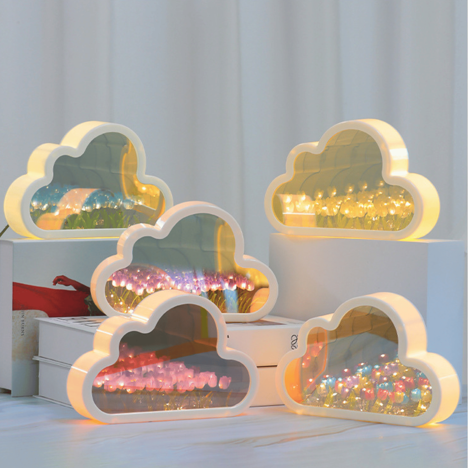 Handmade DIY Tulip Cloud Flower Night Light: Transparent Mirror Atmosphere Lamp