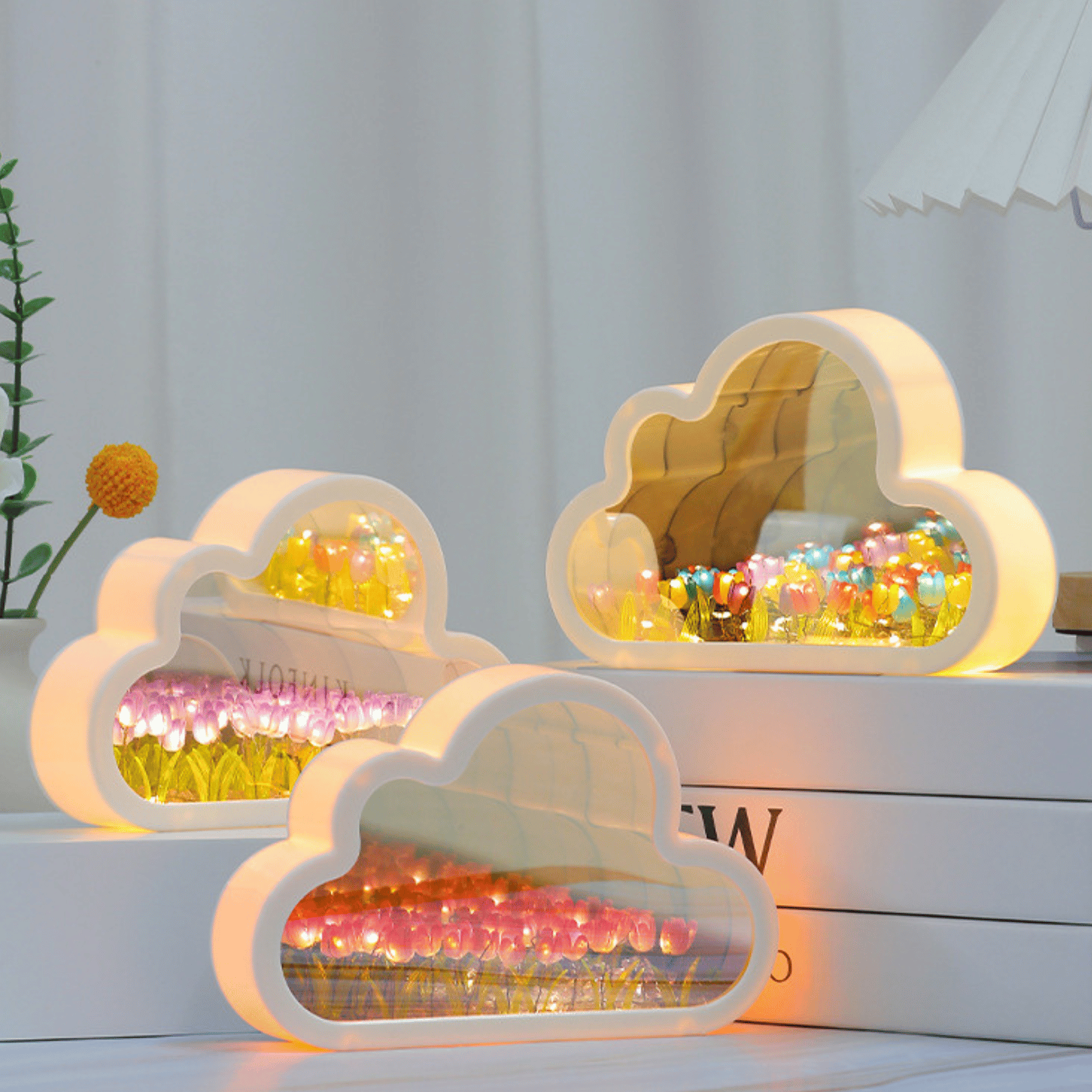 Handmade DIY Tulip Cloud Flower Night Light: Transparent Mirror Atmosphere Lamp