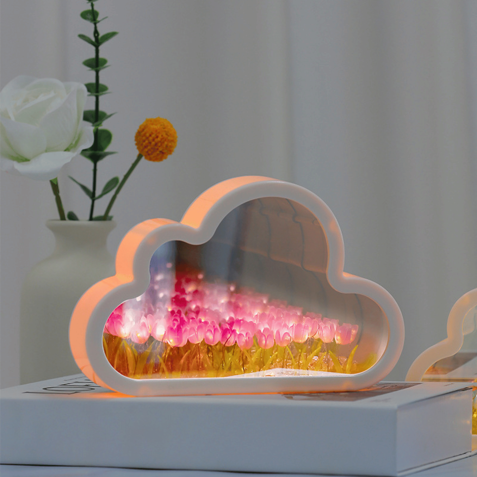 Handmade DIY Tulip Cloud Flower Night Light: Transparent Mirror Atmosphere Lamp