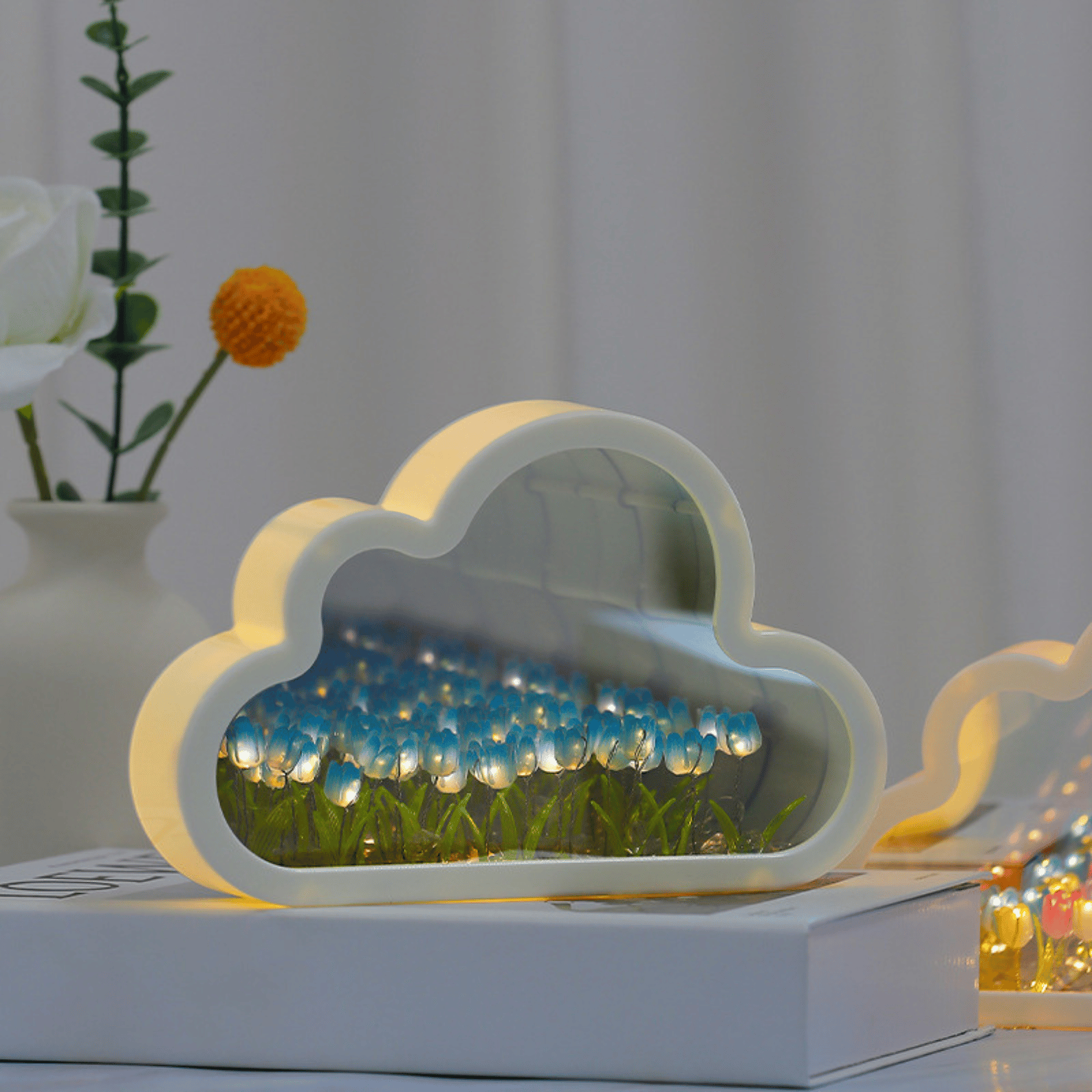 Handmade DIY Tulip Cloud Flower Night Light: Transparent Mirror Atmosphere Lamp