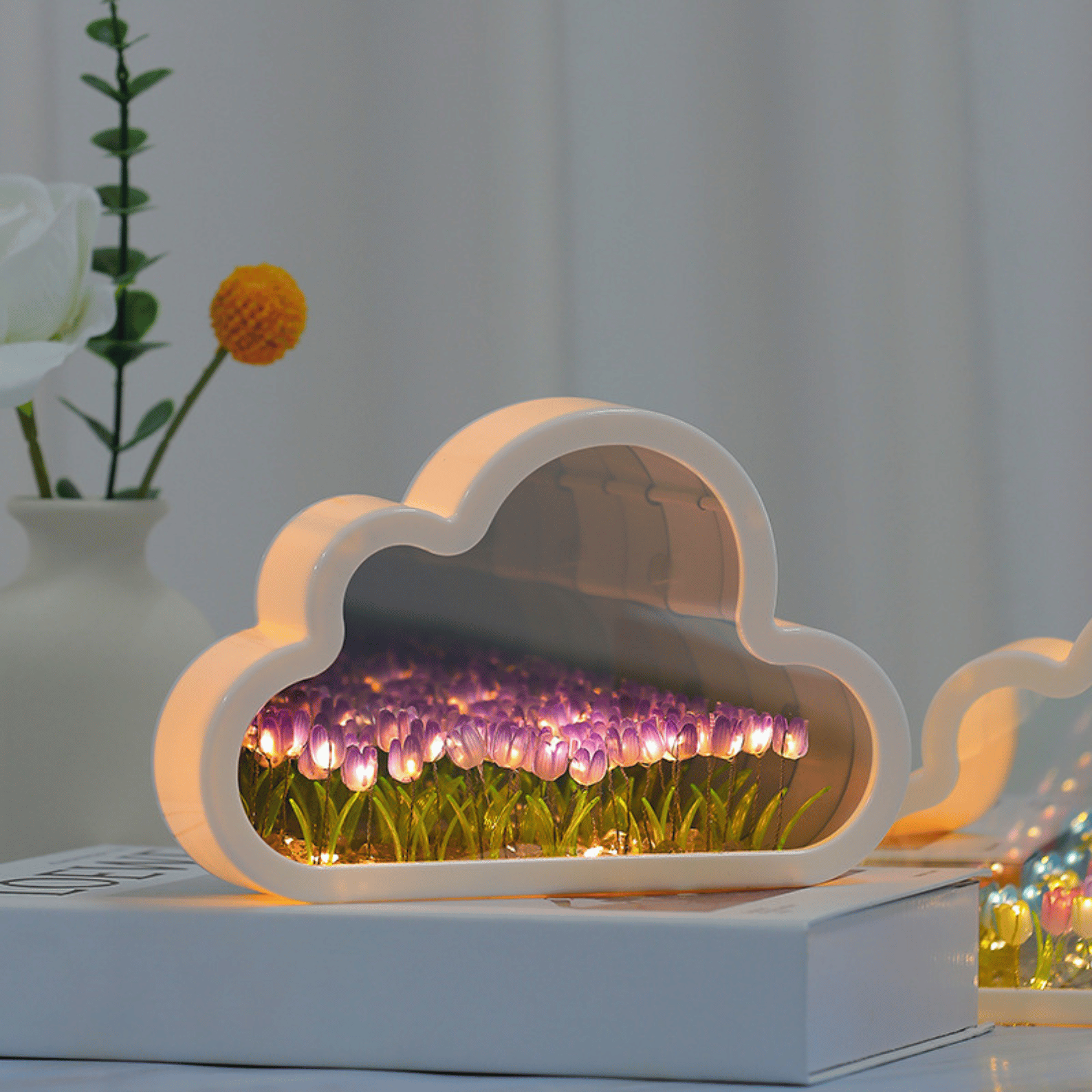 Handmade DIY Tulip Cloud Flower Night Light: Transparent Mirror Atmosphere Lamp