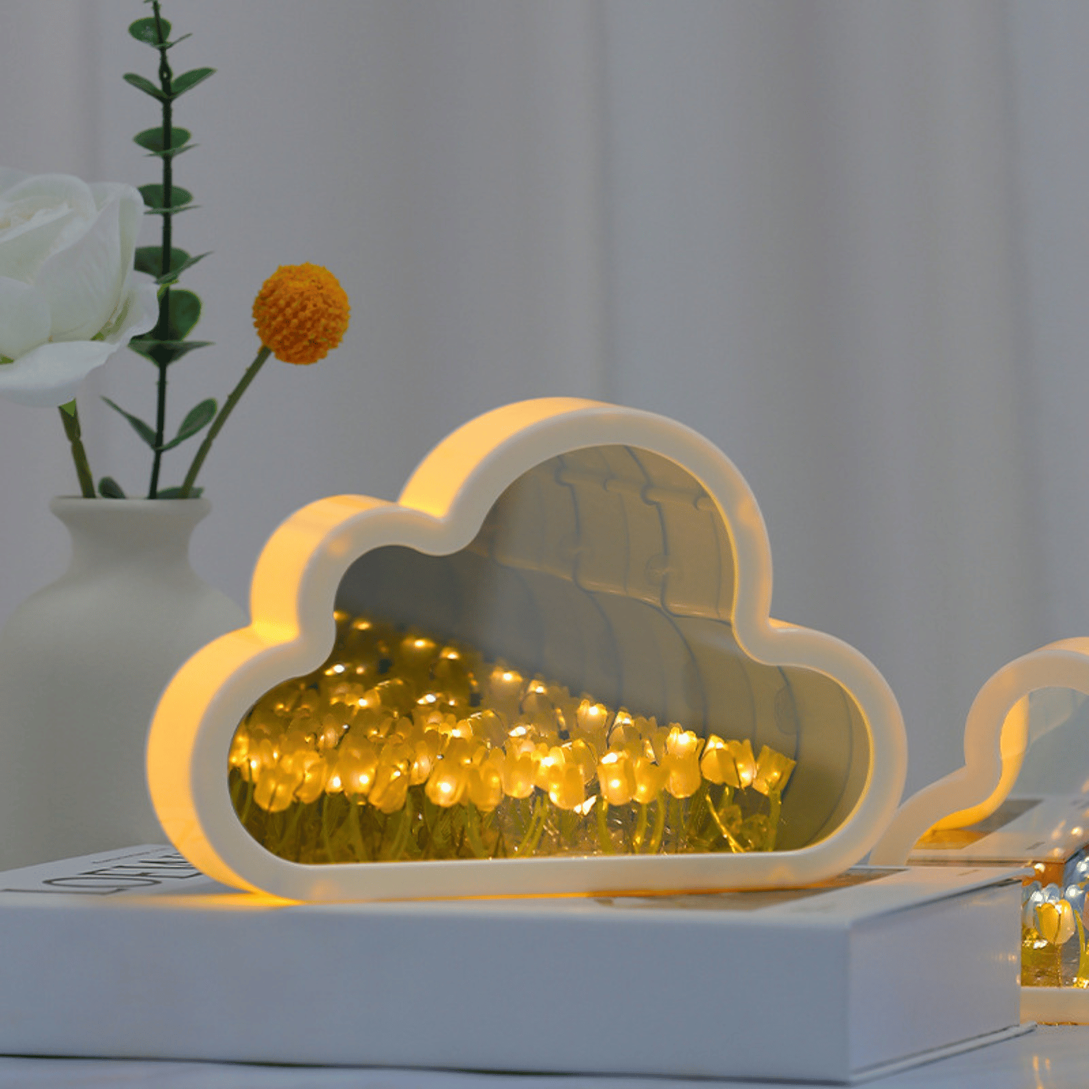 Handmade DIY Tulip Cloud Flower Night Light: Transparent Mirror Atmosphere Lamp