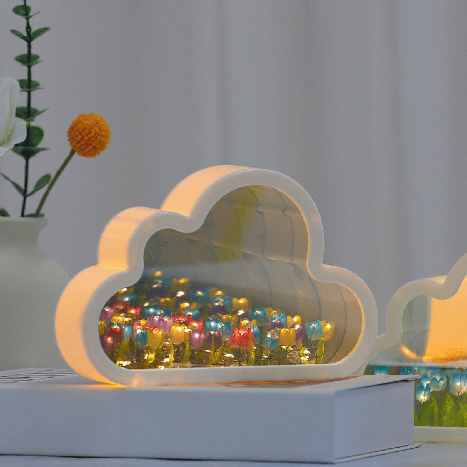 Handmade DIY Tulip Cloud Flower Night Light: Transparent Mirror Atmosphere Lamp