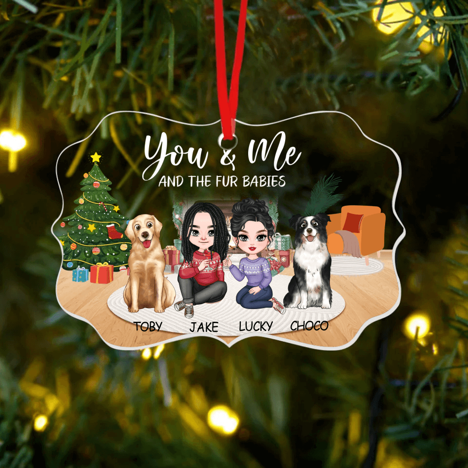 You Me and Our Fur Babies-Personalized Custom Acrylic Ornament Benelux Shaped - Christmas Gift for Pet Owners, Pet Lovers