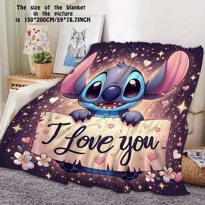 Cartoon Stitch & Love Pattern Soft Comfortable Throw Flannel Blanket