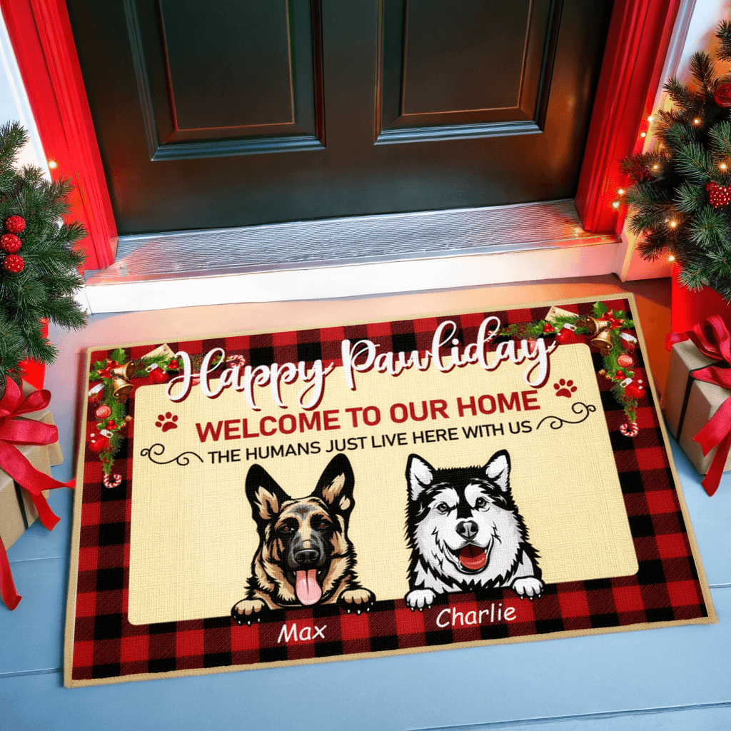 Happy Pawliday Welcome To Our Home - Dog Personalized Decorative Mat, Doormat - Christmas Gifts For Dog Owners, Pet Lovers