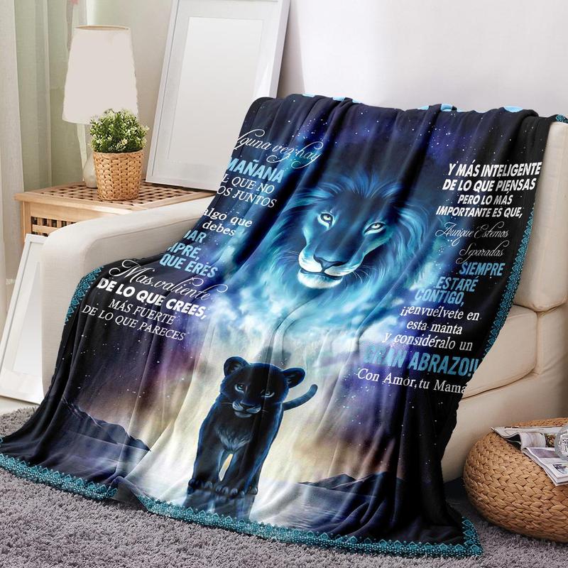 Bedroom Decor Lion & Letter Print Pattern Soft Comfortable Throw Blanket