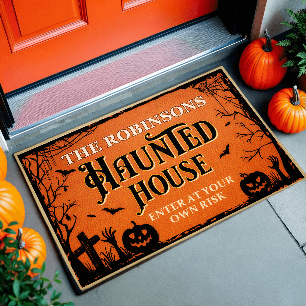 Enter At Your Own Risk - Personalized Decorative Mat, Doormat -  Halloween Gift For Family, Friends