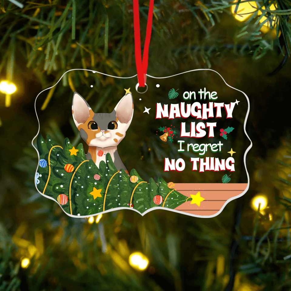 On The Naughty List, We Regret Nothing - Cat Personalized Custom Acrylic Christmas Ornament Benelux Shaped - Gift For Pet Lovers, Pet Owners, Christmas Gift