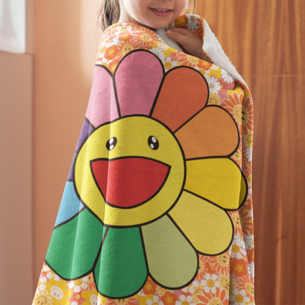 Smiling sunflower pattern creative blanket, soft and comfortable