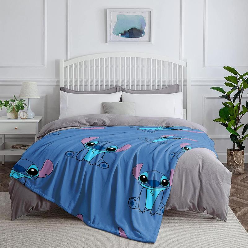 Stitch Themed Pattern Flannel Blanket Cozy Soft Throw