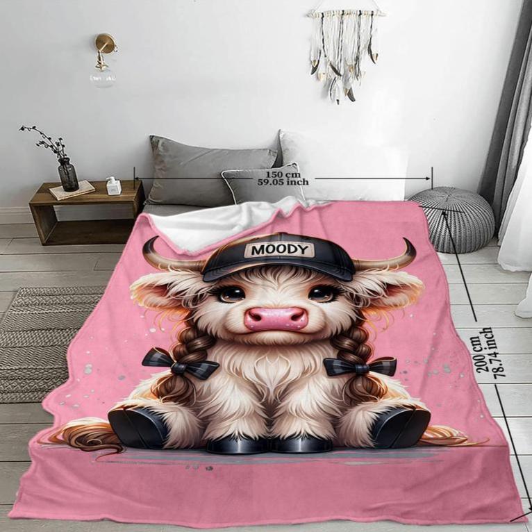 Cartoon Cap Cow Pattern Blanket Super Soft Comfortable