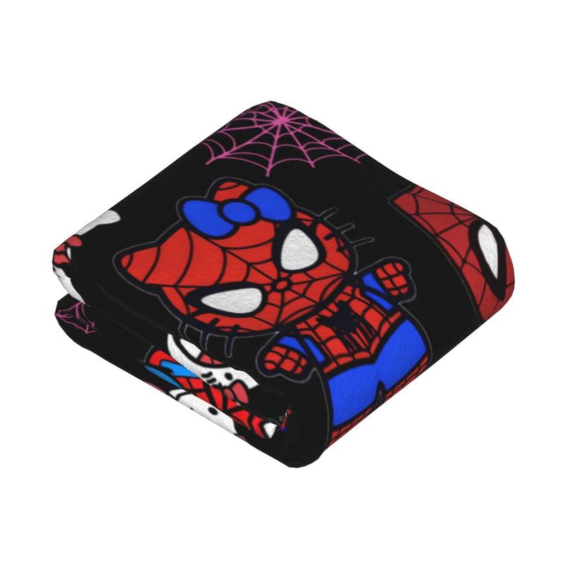 Cute Hello Spider Cat Halloween Flannel Blanket Cozy Soft Throw