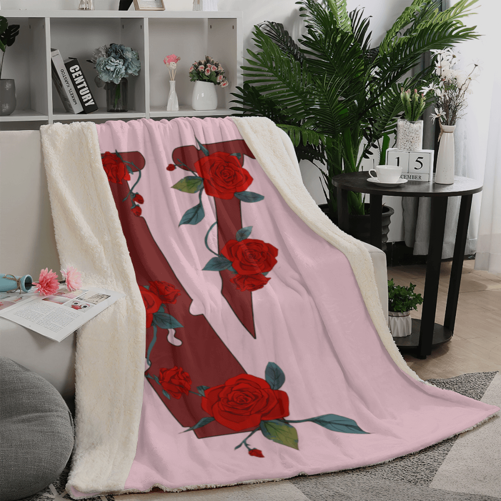 Rose And Letter V Creative Pattern Design, Blanket Soft And Comfortable