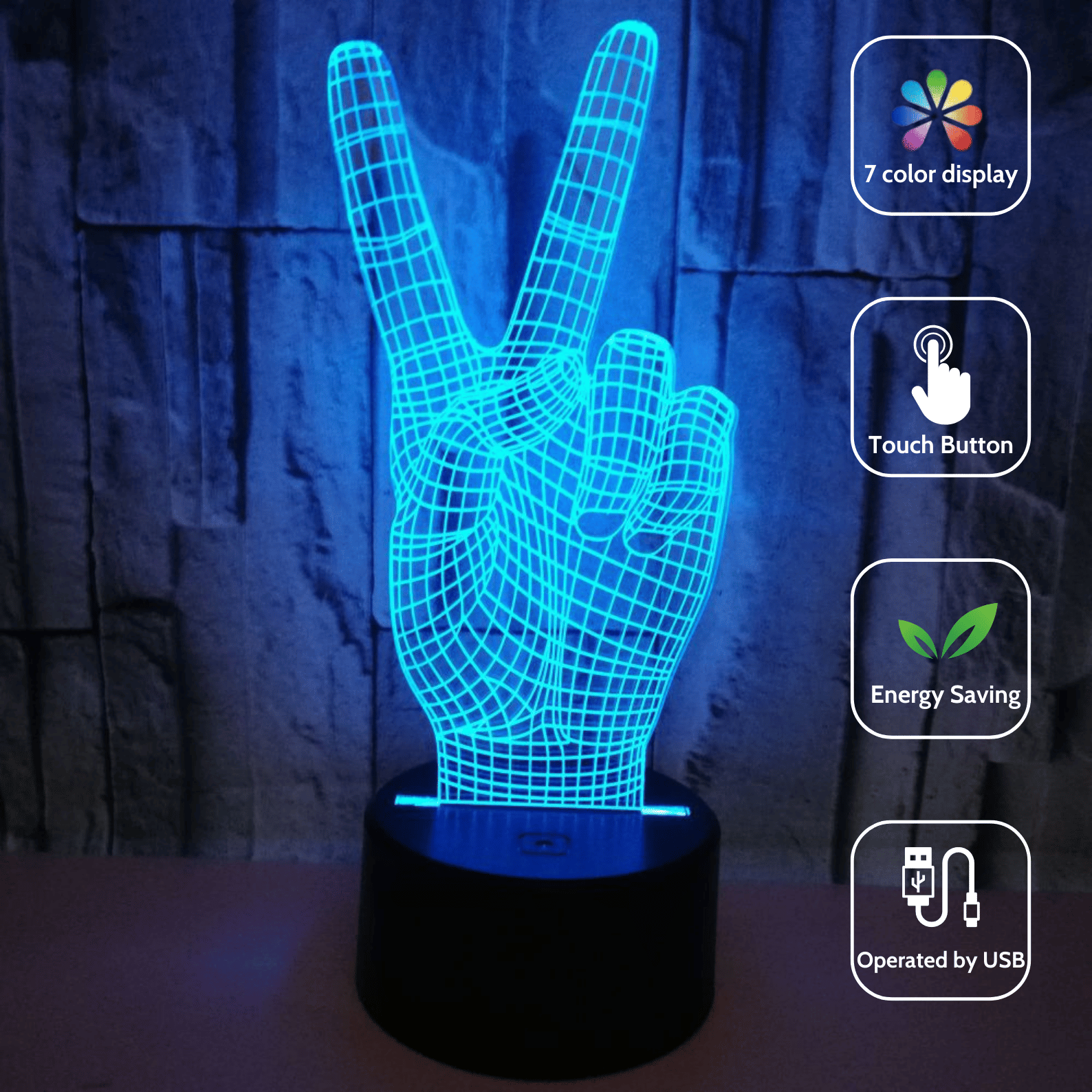 Victory Gesture-Shaped LED Night Light USB Powered, Color-Changing Touch Control Desk Lamp